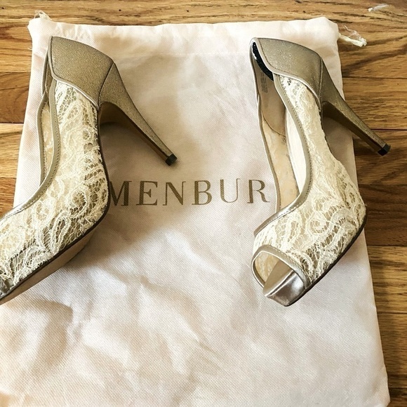 Menbur platform lace peep toe heels. Size 38=8 US. 4 inch heels. Worn once. - Picture 2 of 15